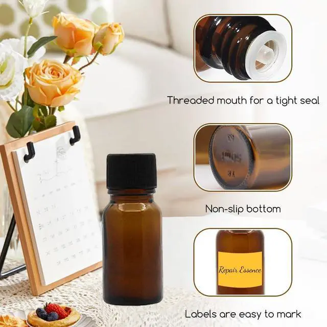 Alt view image 3 of 7 - 6 Pcs 20 ml / 0.67 oz Amber Glass Essential Oil Bottles with Orifice Reducer and Black Cap Empty Refillable Aromatherapy Storage Containers Jars for Perfume Cosmetic Liquids
