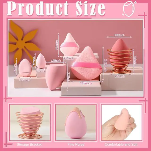 Alt view image 4 of 7 - 17PCS Makeup Sponge Set with 6PCS Powder Puff, 3PCS Mini Makeup Sponges, 3PCS Foundation Mini Make Up Sponge Puff and 1PCS Make Up Sponges Holder (Pink)