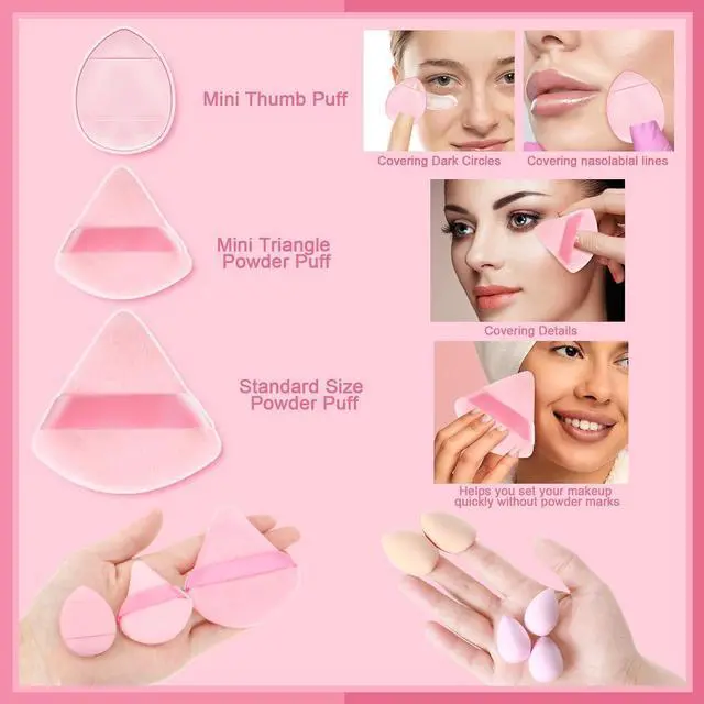 Alt view image 6 of 7 - 17PCS Makeup Sponge Set with 6PCS Powder Puff, 3PCS Mini Makeup Sponges, 3PCS Foundation Mini Make Up Sponge Puff and 1PCS Make Up Sponges Holder (Pink)