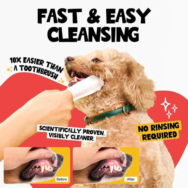 Alt view image 2 of 7 - Dog Teeth Cleaning Wipes 60 Packs - Fragrance-Free Dental Finger Wipes | Fragrance-Free Flavor - Reduces Plaque & Tartar - Fresh Breath - Easy Finger Toothbrush Wipes - For Dogs & Cats - 60 Count