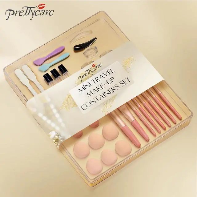 Alt view image 2 of 7 - Gifts for Women - PrettyCare 38 Pcs Mini Travel Makeup Containers Set, Small Empty Container & TSA Approved Travel Bottles Kit with Brushes, fLeak-Proof Cosmetic Jars & Bottles for Travel, and Sample