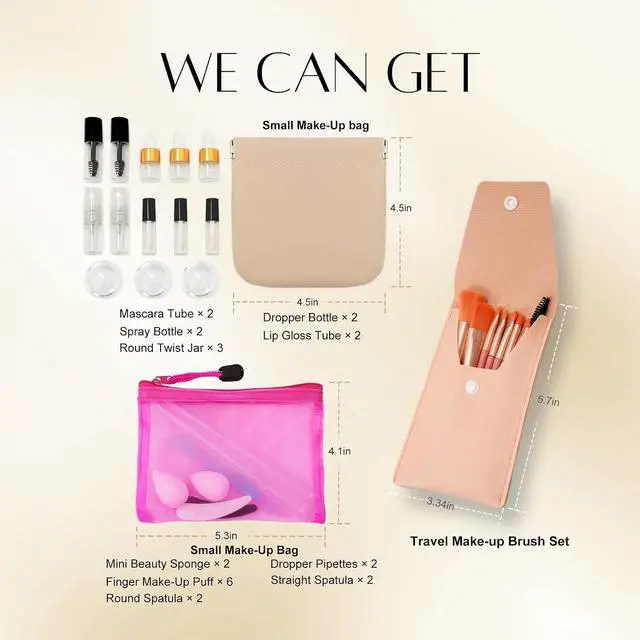 Alt view image 7 of 7 - Gifts for Women - PrettyCare 38 Pcs Mini Travel Makeup Containers Set, Small Empty Container & TSA Approved Travel Bottles Kit with Brushes, fLeak-Proof Cosmetic Jars & Bottles for Travel, and Sample