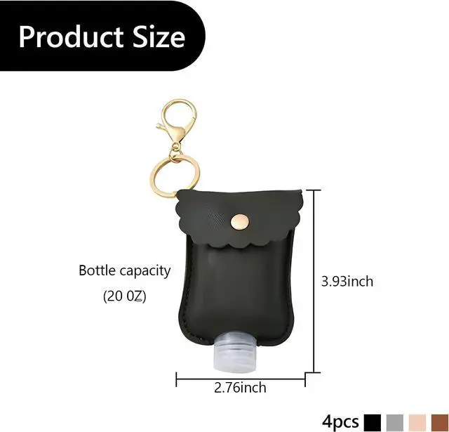 Alt view image 2 of 6 - 4 Packs Small Hand Sanitizer Holder Mini Hand Sanitizer Holder for Car Keychain Portable Leather Empty Bottles (Black, Pink, Grey, Brown)