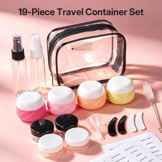Alt view image 2 of 7 - LitBear 19 Pack Travel Size Containers for Toiletries, TSA Approved | Leakproof, Refillable, 1oz, Silicone Containers, Cream Jars, Fine Mist Spray Bottles, Clear Bag, Shampoo, Lotion, Cosmetics