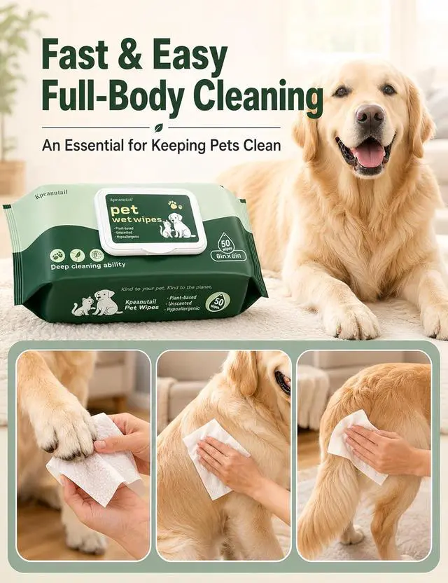 Alt view image 3 of 7 - Pet Wipes for Paws and Butt 50 PCS Unscented Hypoallergenic | Gentle Earth-Friendly Dog Wipes for Puppies Kittens & Senior Pets Deodorizing Waterless Bathing Wipes for Paws Butt and Ears