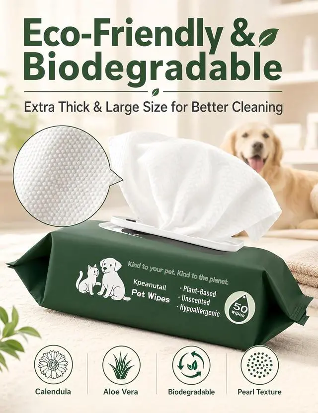 Alt view image 5 of 7 - Pet Wipes for Paws and Butt 50 PCS Unscented Hypoallergenic | Gentle Earth-Friendly Dog Wipes for Puppies Kittens & Senior Pets Deodorizing Waterless Bathing Wipes for Paws Butt and Ears
