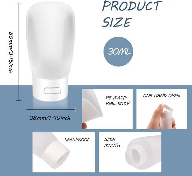 Alt view image 2 of 6 - 15 Pack 30ml/1oz Plastic Squeeze Bottles Travel Tubes Cosmetic Soft Leak-Proof Makeup Toiletry Containers with Flip Cap Refillable for Facial Cleanser Body Bath Shower Gel Lotion Cream Shampoo