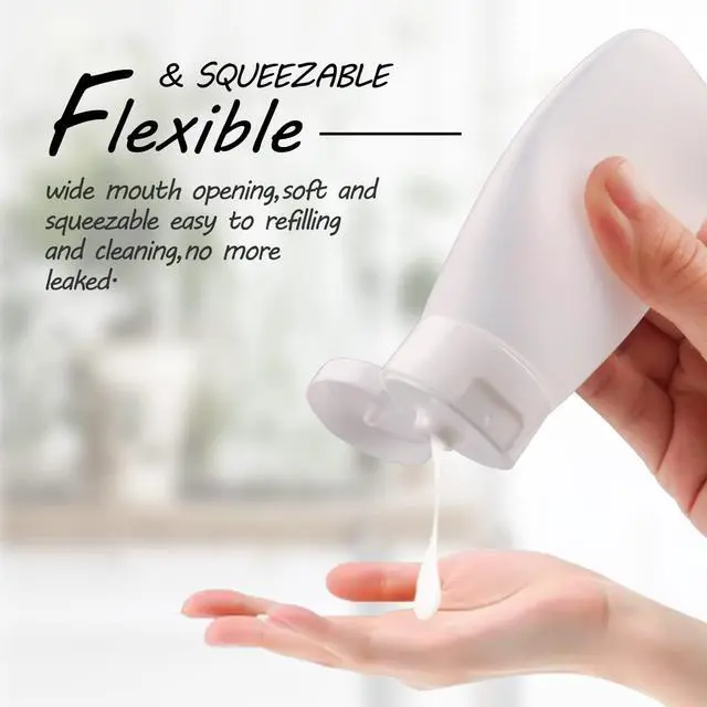 Alt view image 5 of 6 - 10 Pack 60ml/2oz Plastic Squeeze Tubes Travel Bottles Refillable Translucent Frosted Soft Cosmetic Container with Flip Cover for Facial Cleanser Shampoo Conditioner Lotion Toiletries