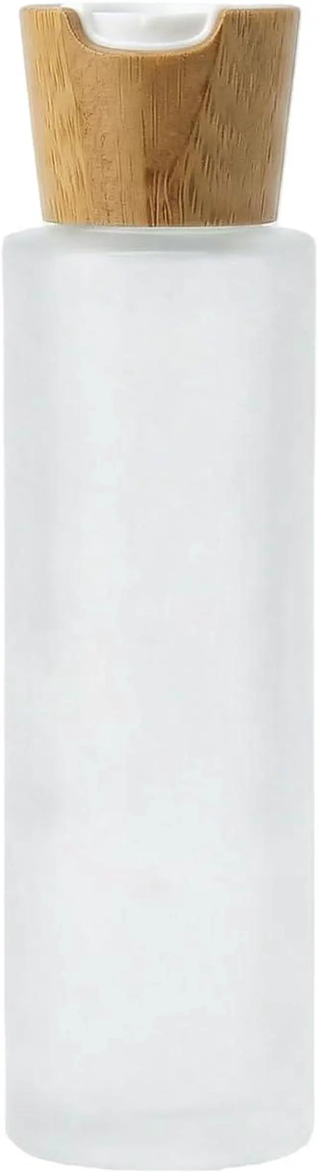 Main image of 100ml/3.4oz Upscale Empty Refillable Frosted Glass Bottles Portable Cosmetic Jar Container Holder with Bamboo Plastic Press Disk Top Cap for Lotion Essential Oil Essence Toner