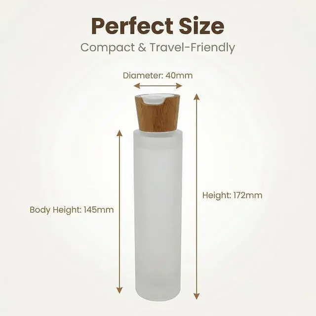 Alt view image 2 of 7 - 100ml/3.4oz Upscale Empty Refillable Frosted Glass Bottles Portable Cosmetic Jar Container Holder with Bamboo Plastic Press Disk Top Cap for Lotion Essential Oil Essence Toner