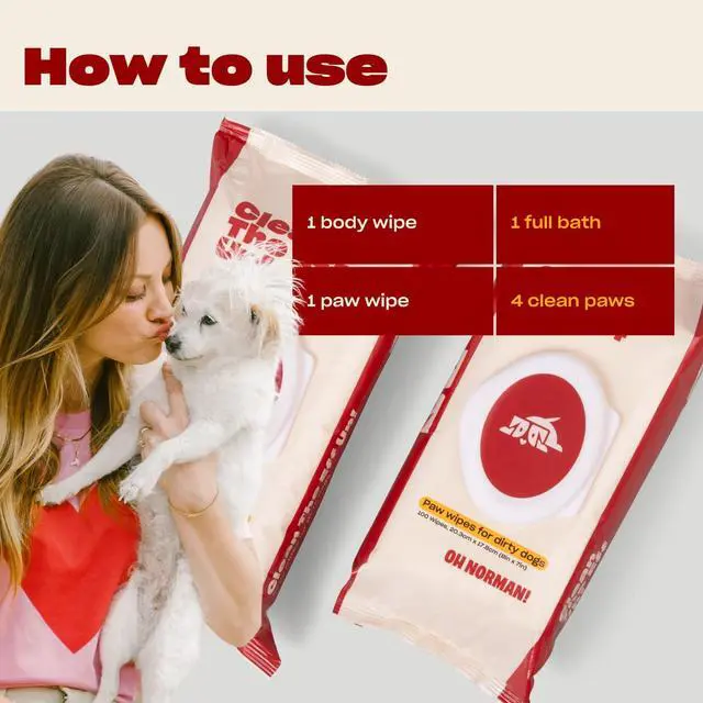 Alt view image 4 of 6 - OH NORMAN! Clean Up Paw Wipes for Dogs, Plant-Based, Unscented, 100 Ct | Unscented, plant based, 8x7in wipes to clean muddy, dirty paws after walks & hikes. 100-count value pack. Vet reviewed.