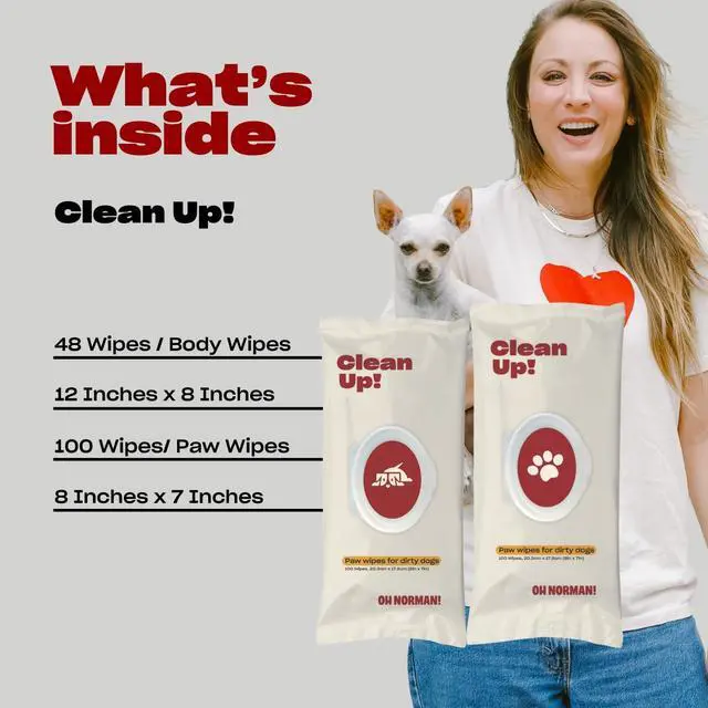 Alt view image 3 of 6 - OH NORMAN! Clean Up Paw Wipes for Dogs, Plant-Based, Unscented, 100 Ct | Unscented, plant based, 8x7in wipes to clean muddy, dirty paws after walks & hikes. 100-count value pack. Vet reviewed.