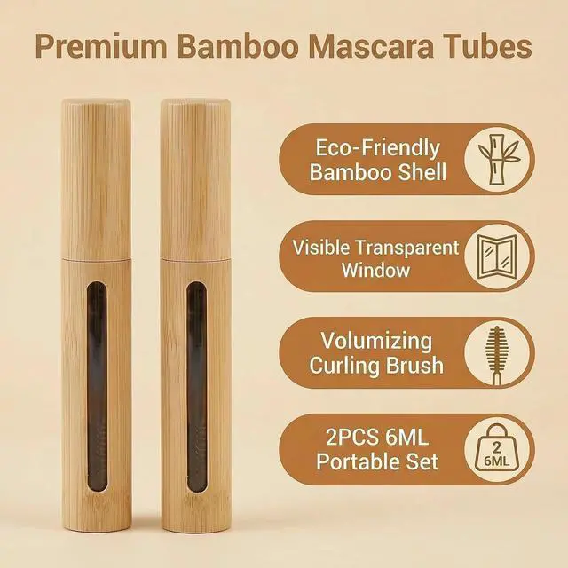 Alt view image 3 of 7 - 2Pcs 6ml Bamboo Mascara Tube Bottles Refillable Empty Eyelash Container Vials with Eyelash Wand and Plug for Eyelash Growth Oil DIY Mascara Travel Bottles Makeup Beauty Tools