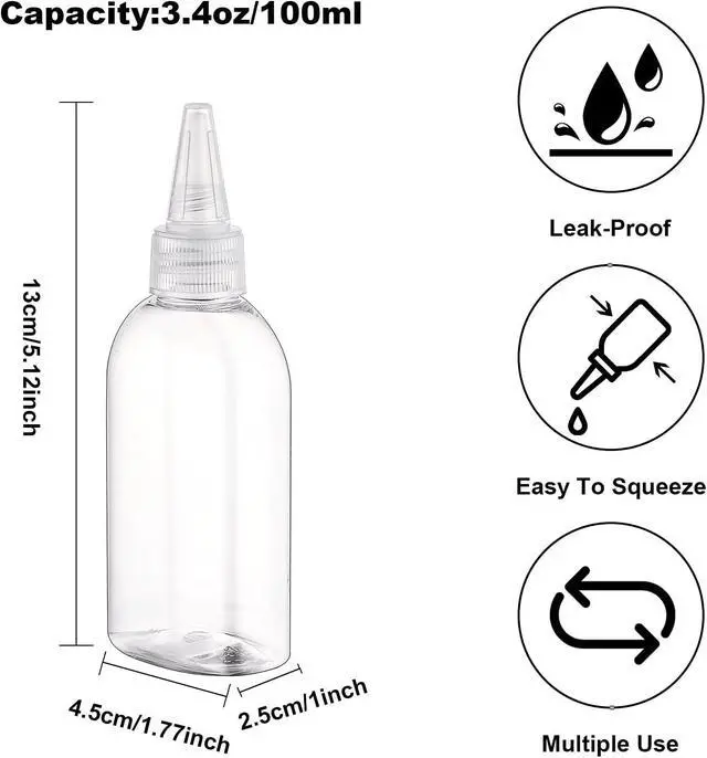 Alt view image 2 of 6 - Cosywell Paint Bottles 4Pack 100ml/3.4oz Empty Clear Squeeze Bottles | Leak-Proof, Plastic Hair Color Applicator Bottle, Paint Storage Containers, for Paint, Art Crafts, Shampoo, Liquids