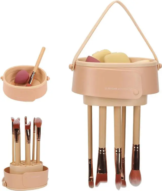 Main image of Makeup Brush Cleaner Mat,3 in 1 Upgraded Foldable Silicone Makeup Brush Cleaner Cosmetic Brush Cleaner Makeup Brush Scrubber Bowl for Cleaning, Organizer And Upside Down Drying(Foldable Khaki)