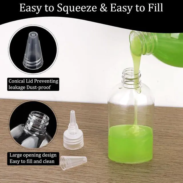 Alt view image 3 of 6 - Cosywell Paint Bottles 4Pack 100ml/3.4oz Empty Clear Squeeze Bottles | Leak-Proof, Plastic Hair Color Applicator Bottle, Paint Storage Containers, for Paint, Art Crafts, Shampoo, Liquids