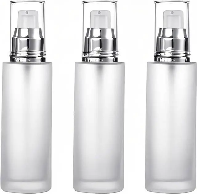 Main image of 3Packs Transparent Cosmetic Container Jar Vials with Silver Cap Empty Refillable Frosted Glass Pump Bottles Travel Glass Lotion Bottle For Cosmetics, Lotion, Body Cream, Sanitizers, Cream 2oz