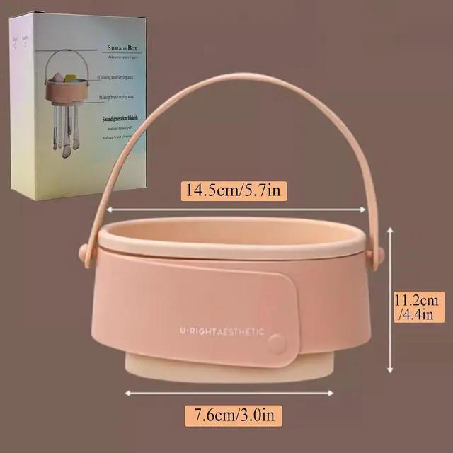 Alt view image 5 of 7 - Makeup Brush Cleaner Mat,3 in 1 Upgraded Foldable Silicone Makeup Brush Cleaner Cosmetic Brush Cleaner Makeup Brush Scrubber Bowl for Cleaning, Organizer And Upside Down Drying(Foldable Khaki)