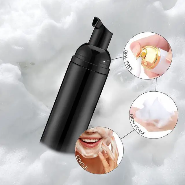 Alt view image 3 of 5 - Tekson 60ml Empty Travel Foam Pump Bottle, 3PCS Foaming Soap Dispenser | Mini travel size foamer, small mousse container, leakproof, for lash shampoo, for shampoo, for TSA, black, 2oz
