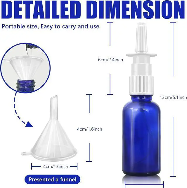 Alt view image 2 of 7 - Cupohus Nasal Spray Bottle, 3 Pcs 30ML/1oz Cobalt Blue Glass Refillable Fine Mist Sprayers Atomizers, Travel Sized, Empty Nasal Sprayer with Funnels and Labels