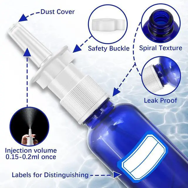 Alt view image 4 of 7 - Cupohus Nasal Spray Bottle, 3 Pcs 30ML/1oz Cobalt Blue Glass Refillable Fine Mist Sprayers Atomizers, Travel Sized, Empty Nasal Sprayer with Funnels and Labels