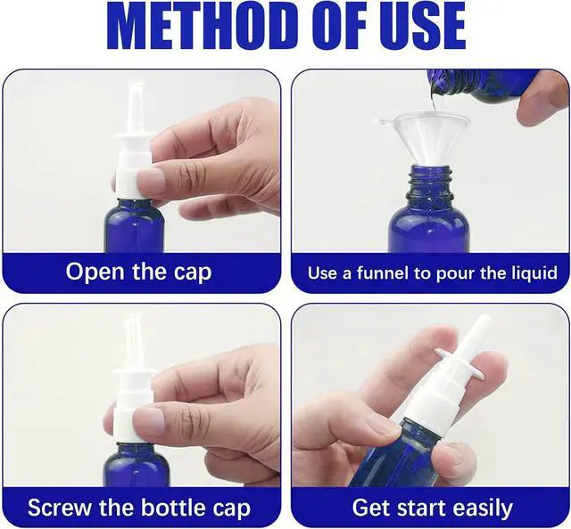 Alt view image 5 of 7 - Cupohus Nasal Spray Bottle, 3 Pcs 30ML/1oz Cobalt Blue Glass Refillable Fine Mist Sprayers Atomizers, Travel Sized, Empty Nasal Sprayer with Funnels and Labels