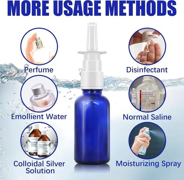 Alt view image 7 of 7 - Cupohus Nasal Spray Bottle, 3 Pcs 30ML/1oz Cobalt Blue Glass Refillable Fine Mist Sprayers Atomizers, Travel Sized, Empty Nasal Sprayer with Funnels and Labels