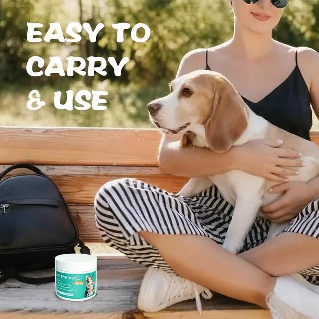 Alt view image 3 of 7 - Pet Eye Cleaning Wipes for Dogs & Cats, 100 Count | Tear Stain Cleaning Pads with Aloe Vera & Chamomile, Gentle Formula, Lick-Safe, No-Rinse,Gentle Eye Wipes