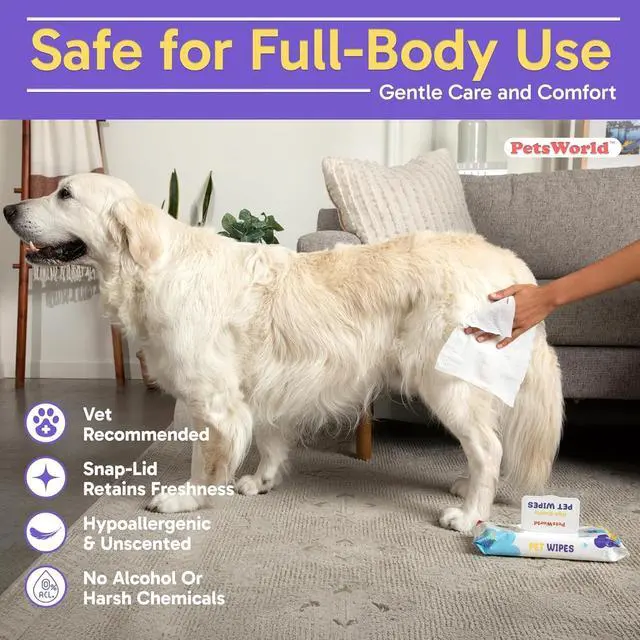 Alt view image 7 of 7 - PETSWORLD 3-in-1 Pet Wipes | Hypoallergenic, Unscented & Biodegradable Grooming Wipes for Body, Paws & Butt | Thick, Durable, Daily Use Pet Cleaning Wipes (50 Count)