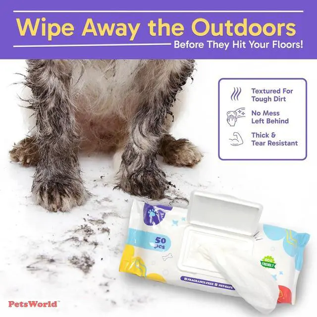 Alt view image 5 of 7 - PETSWORLD 3-in-1 Pet Wipes | Hypoallergenic, Unscented & Biodegradable Grooming Wipes for Body, Paws & Butt | Thick, Durable, Daily Use Pet Cleaning Wipes (50 Count)