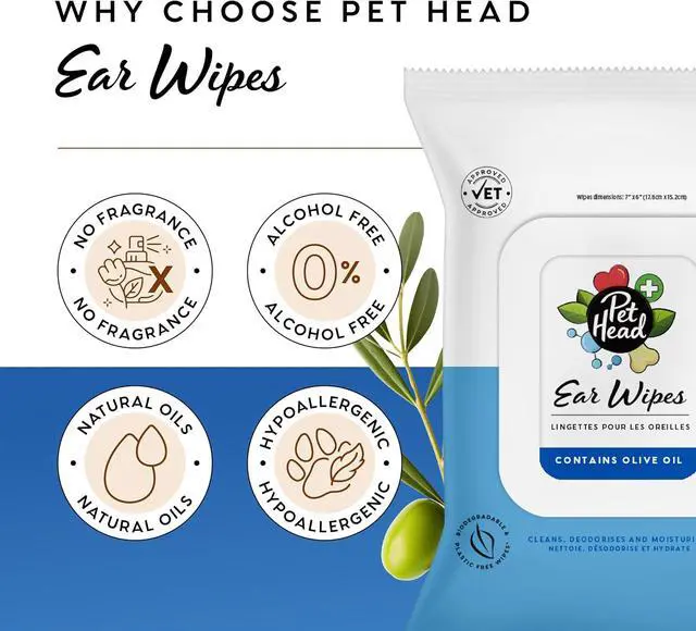 Alt view image 5 of 6 - Pet Head Health Ear Wipes for Cats and Dogs | Fragrance-Free | 30 Wipes | Cleans, Deodorizes and Moisturizes | Removes Dirt, Wax, Discharge, and Debris | Biodegradable and Plant-based Dog Ear Cleaner