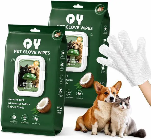 Main image of 10-Pack Pet Cleaning Glove Wipes with Lid | Extra Thick Dog & Cat Grooming Gloves | Rinse-Free Bath Wipes with Coconut, Aloe, Corn & Jojoba for Odor Control & Daily Care
