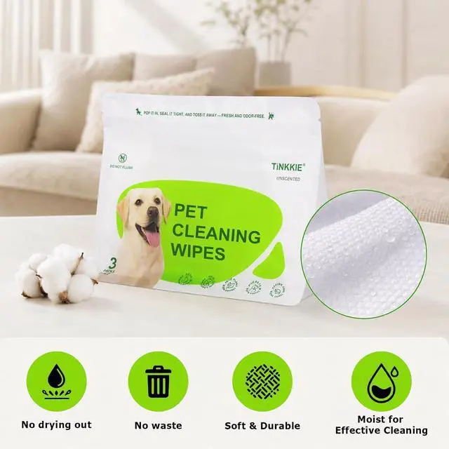Alt view image 4 of 7 - Pet Wipes for Dogs & Cats, 8"×8", 60 Count (20 Travel Packs) | Individually Wrapped, For Paws, Face & Body, Alcohol-Free, Pet Grooming Wipes