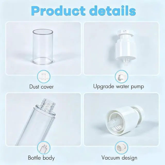 Alt view image 3 of 7 - Clear Airless Pump Bottles, Vacuum Travel Cosmetic Containers | 0.5OZ/15ML 6Pack Lotion Dispenser Pump Bottles; For Cream, Foundation & Skincare Cosmetics; With Labels & Wooden Sticks