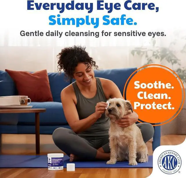 Alt view image 3 of 6 - AKC Eye Wipes for Dogs & Cats, Lavender Scent, 100 Count | Hypoallergenic grooming wipes help clean tear stains and eye discharge from dogs and cats.