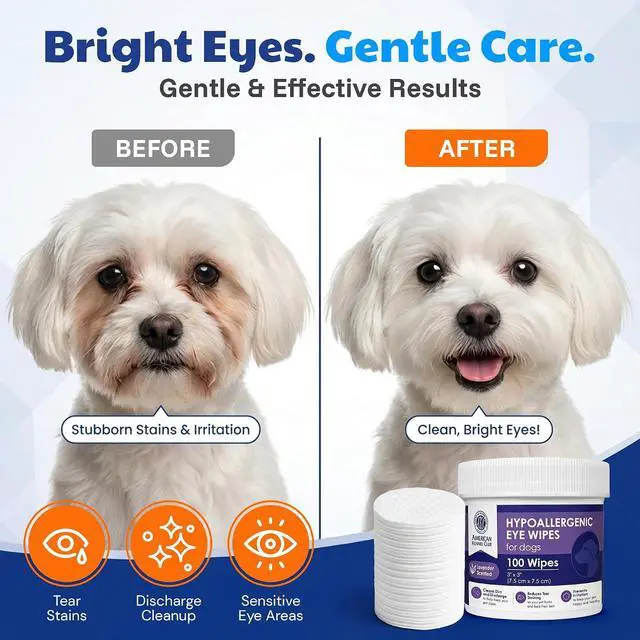 Alt view image 4 of 6 - AKC Eye Wipes for Dogs & Cats, Lavender Scent, 100 Count | Hypoallergenic grooming wipes help clean tear stains and eye discharge from dogs and cats.