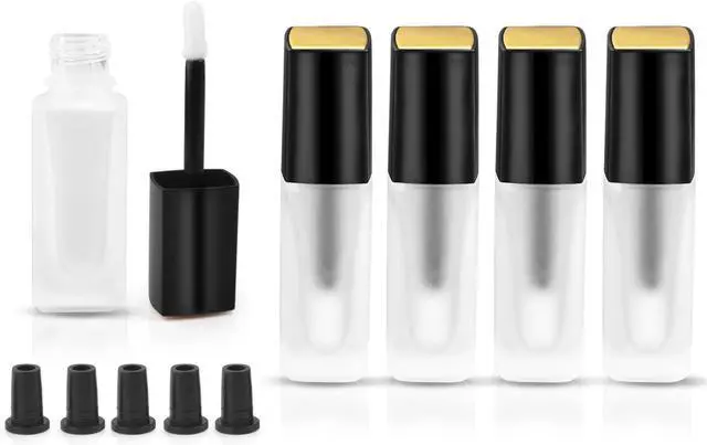 Main image of 5 Pcs 5ml Frosted Glass Lip Gloss Tubes Refillable Square Lip Glaze Tube Vials Mini Lip Balm Bottle Container with Wands & Stoppers for Women Girls DIY Makeup Travel