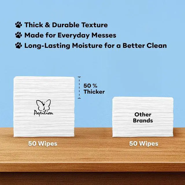 Alt view image 7 of 7 - Papilion Pet Wipes for Dogs & Cats, Gentle Grooming & Cleaning Wipes, Safe for Paws, Coat & Face for Daily Use, Paraben-Free, Extra Large All-Purpose Wipes, Flip-Top Pack, 50 Count