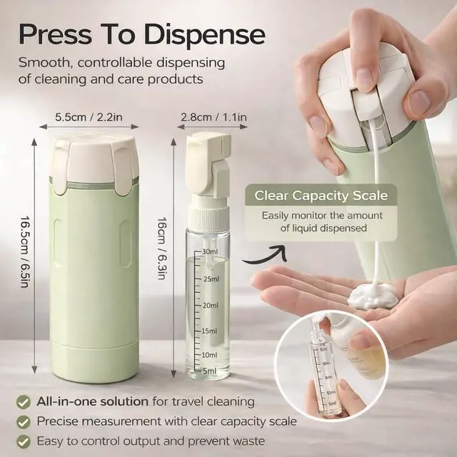 Alt view image 3 of 7 - 4-in-1 Travel Bottles for Toiletries, Travel Pump BottleLeak-Proof Shampoo Conditioner Lotion Dispenser with Pump, Compact No-Spill Toiletry Containers for Travel & Business Trips (Green)