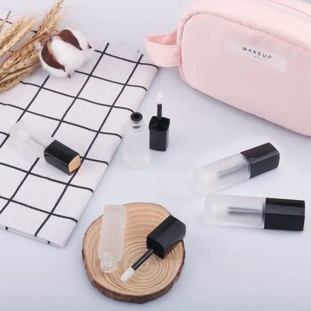 Alt view image 5 of 6 - 5 Pcs 5ml Frosted Glass Lip Gloss Tubes Refillable Square Lip Glaze Tube Vials Mini Lip Balm Bottle Container with Wands & Stoppers for Women Girls DIY Makeup Travel