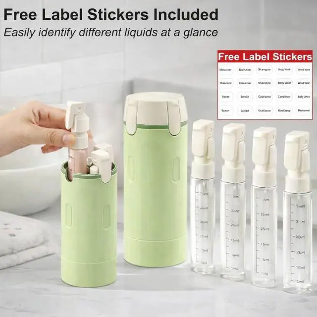 Alt view image 4 of 7 - 4-in-1 Travel Bottles for Toiletries, Travel Pump BottleLeak-Proof Shampoo Conditioner Lotion Dispenser with Pump, Compact No-Spill Toiletry Containers for Travel & Business Trips (Green)