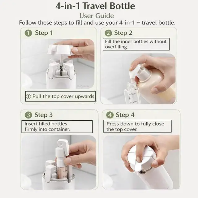 Alt view image 7 of 7 - 4-in-1 Travel Bottles for Toiletries, Travel Pump BottleLeak-Proof Shampoo Conditioner Lotion Dispenser with Pump, Compact No-Spill Toiletry Containers for Travel & Business Trips (Green)