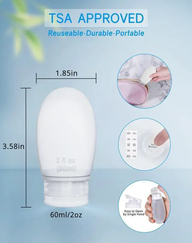 Alt view image 3 of 7 - Silicone Travel Bottles for Toiletries TSA Approved Travel Size Containers Set 4 Pack Portable Leak Proof Refillable Cosmetic Squeeze Bottles Shampoo Hair Conditioner Body Lotion Bath Shower Gel