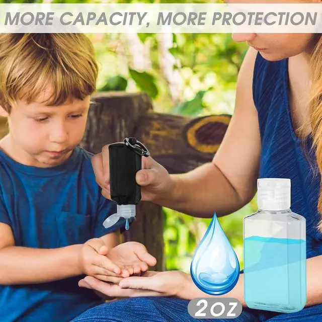 Alt view image 3 of 6 - Hand Sanitizer Bottle Case Holder, Travel Size Empty Bottle Refillable Containers for Soap, Lotion, and Liquids - 60ML/2 oz Flip Cap Reusable Bottles with Carabiner Carriers