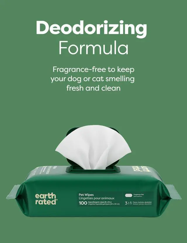 Alt view image 6 of 7 - Earth Rated Dog Wipes for Paws & Butt, Deodorizing, Unscented, 100ct | Hypoallergenic, 3-in-1 Cleaning and Hydrating, for Grooming Paws, Body and Butt