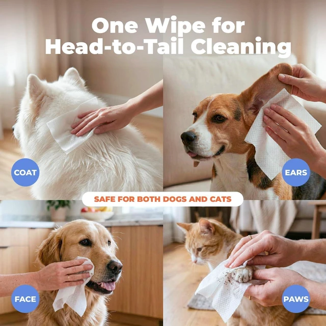 Alt view image 3 of 8 - Best Pet Supplies Cleaning Dog Wipes - Soothing Oatmeal, 100 Count | Unscented, Large 8"x9", Vitamin E, Puppy & Cat Safe, Gentle Grooming, Resealable Pouch Prevents Drying