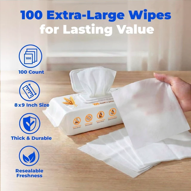 Alt view image 6 of 8 - Best Pet Supplies Cleaning Dog Wipes - Soothing Oatmeal, 100 Count | Unscented, Large 8"x9", Vitamin E, Puppy & Cat Safe, Gentle Grooming, Resealable Pouch Prevents Drying
