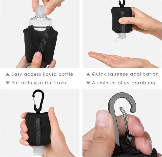 Alt view image 5 of 6 - Hand Sanitizer Bottle Case Holder, Travel Size Empty Bottle Refillable Containers for Soap, Lotion, and Liquids - 60ML/2 oz Flip Cap Reusable Bottles with Carabiner Carriers