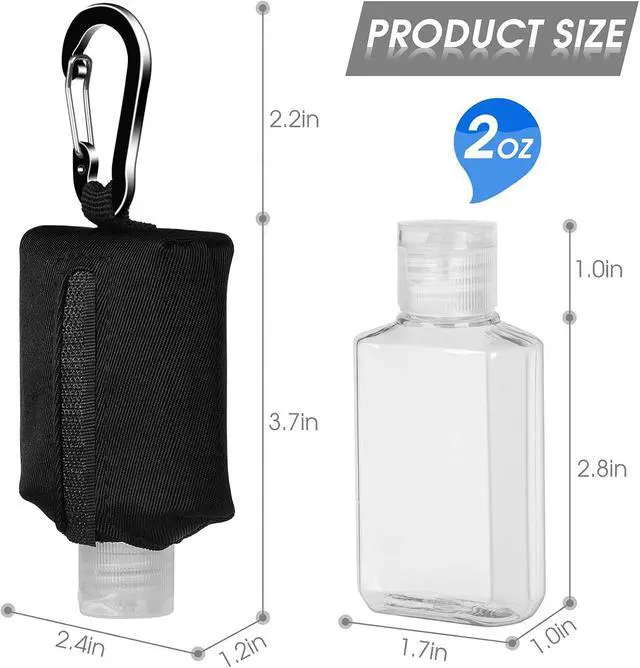 Alt view image 6 of 6 - Hand Sanitizer Bottle Case Holder, Travel Size Empty Bottle Refillable Containers for Soap, Lotion, and Liquids - 60ML/2 oz Flip Cap Reusable Bottles with Carabiner Carriers
