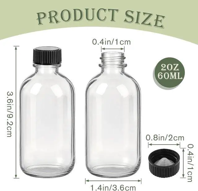 Alt view image 2 of 6 - 12 Pack 2oz Clear Glass Bottles with Lids and Funnels, Boston Shot Bottles | Leakproof Boston Round Glass Bottle for Potion, Juice, Ginger Shot, Whiskey, Wellness, Oils, Liquids, Mini Tavel Bottles